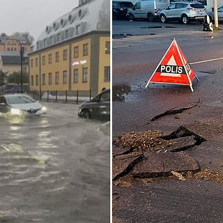 Översvämningar och slukhål efter regnoväder i Norrköping