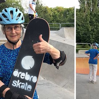 Här testar Annica, 74, skejtparken i Örebro