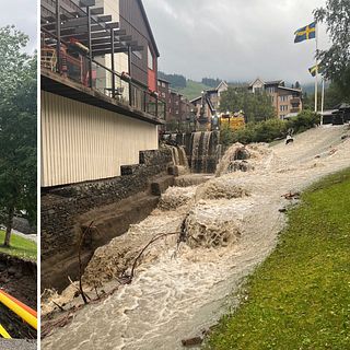 Översvämning i centrala Åre – stora skador på vägar och hus