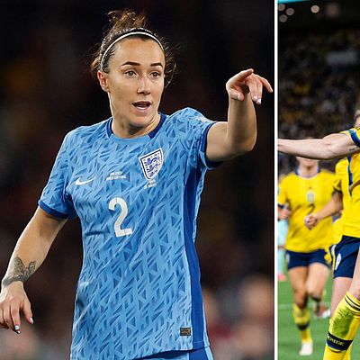 Englands fotbollsspelare Lucy Bronze och spelare i det svenska damlandslaget