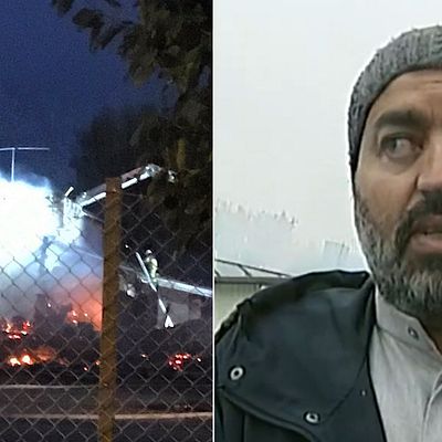 Brand i Örebro moské och Jamal Lamhamdi, vd Örebro moské styrelse i ett montage.