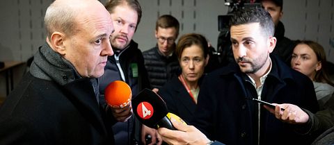Fredrik Reinfeldt, president of the Swedish Football Association interviewed after the suspended UEFA Euro Qualifier football match between Belgium and Sweden on October 16, 2023 in Brussels.