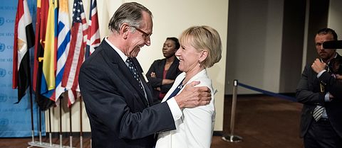FN:s vice generalsekreterare Jan Eliasson och Sveriges utrikesminister Margot Wallström.