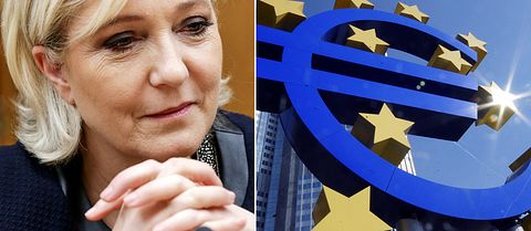 Nationella Frontens ledare Marine Le Pen och den europeiska centralbanken i Frankfurt.