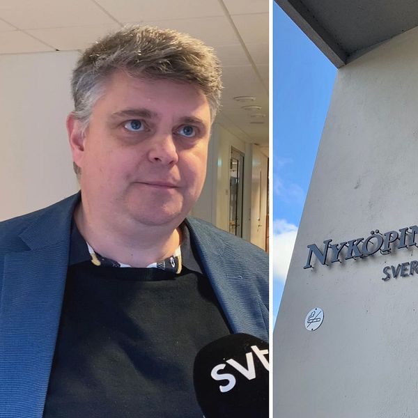 En bild på åklagare Fredrik Beijar och på tingsrätten i Nyköping