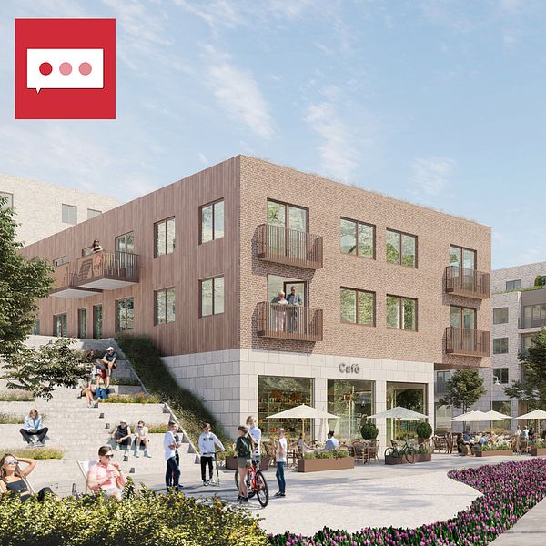 En illustration av hur Flogsta centrum kan se ut i framtiden.