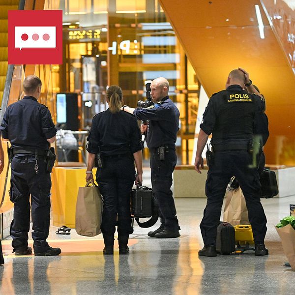 Poliser under utredning på köpcentret Emporia och bild på Sydsvenskans kriminalreporter Joakim Palmkvist.