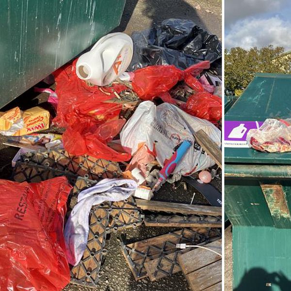 t.v massor med skräp vid en av återvinningscentralerna i Alvesta. v,h Conny Pettersson, vd på Arab bredvid en container