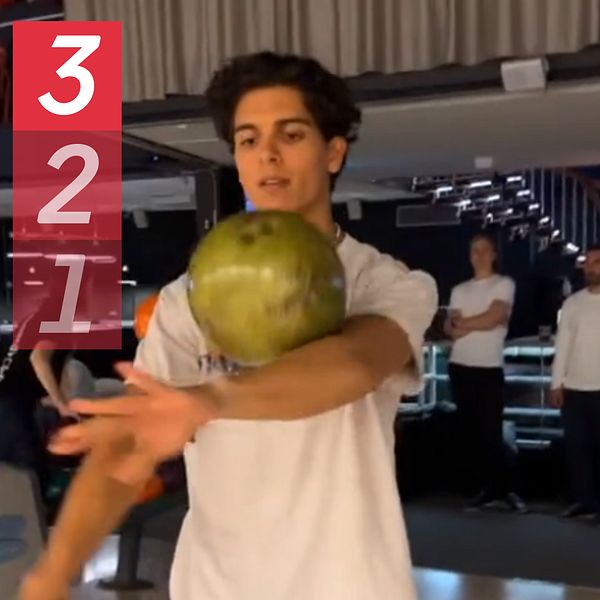 Ludde Blomqvists bowlingstrike till vänster, katten Sture i snön till höger