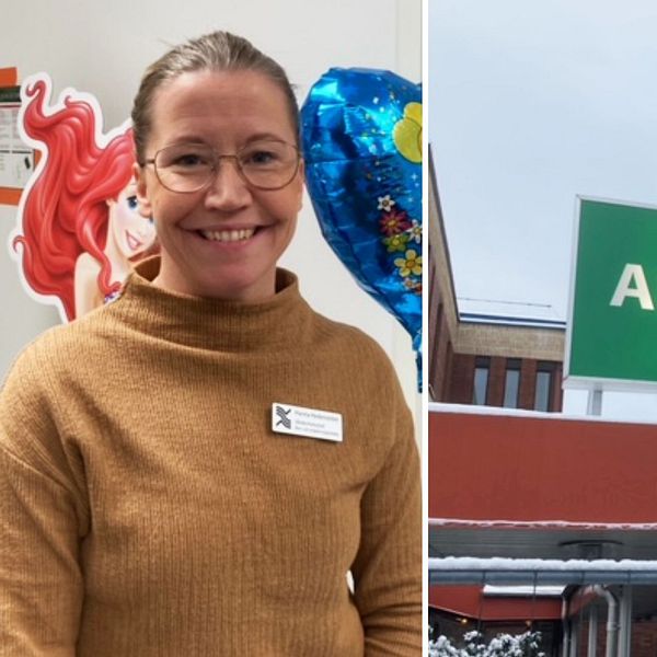 Kvinna och en bild på ingång till akutvårdsavdelning