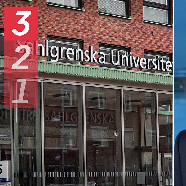 Till vänster fasad på Sahlgrenska sjuhkhuset. Till höger ekonomidirektör Anders Glansén.
