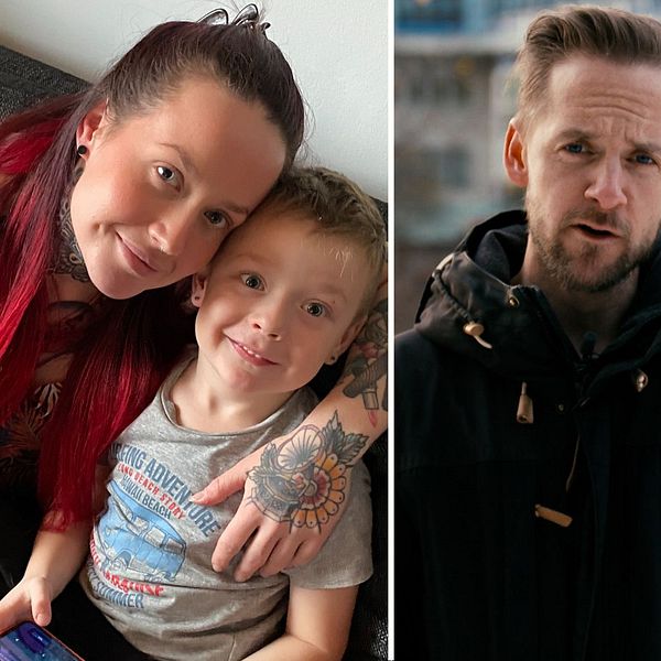 veckans dalanyheter – en kvinna som håller om sin son, reporter Henrik som kollar in i kameran och en blond tjej i en lagerlokal