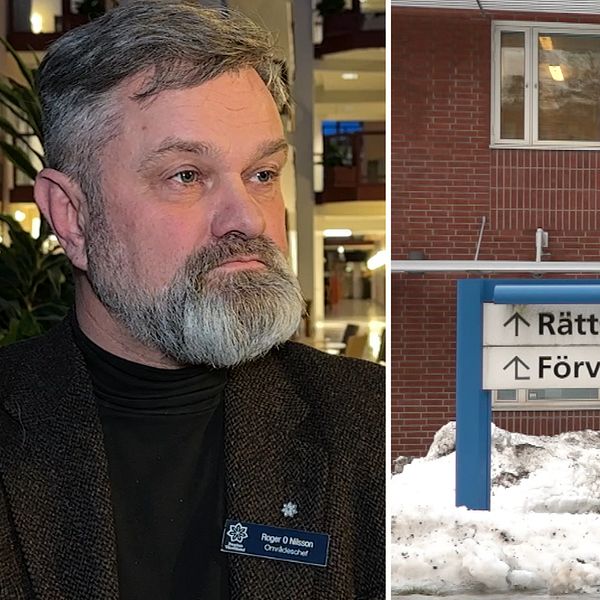 Områdeschefen för psykatriska specialiteter till vänster, rättspsyks entré till höger