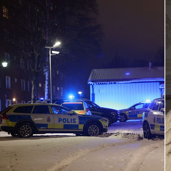 Polisbilar efter skjutningen i Hovsjö och reportern Aida Arslanovic