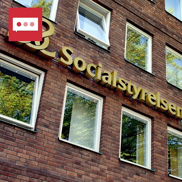 En fasad på Socialstyrelsens huvudkontor med myndighetens logga i guld. Till höger utredare Peter Salmi som tittat närmare på psykisk ohälsa hos unga och barn,