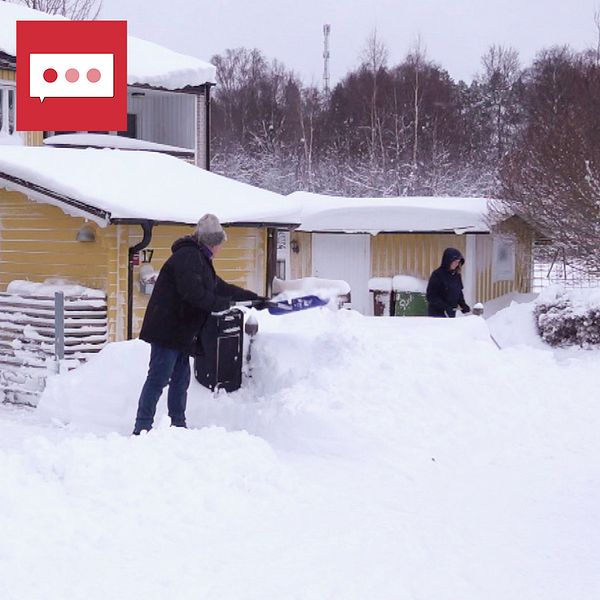 Till vänster: Person som skottar snö. Till höger: Porträttbild på gatudriftchefen i Umeå.
