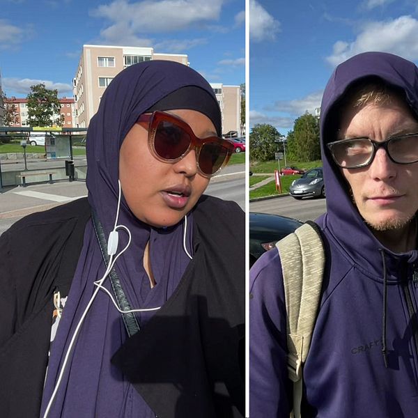 Tre bilder på personer på gatan i Sundsvall: Till vänster: Ung kvinna med slöja och solglasögon. I mitten: Ung man  med huvtröja och glasögon. Till höger: Äldre kvinna med vitt hår och glasögon.