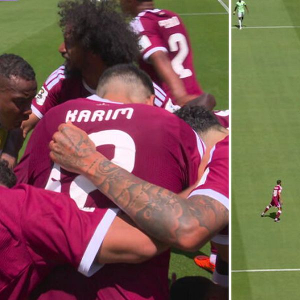 Qatarspelare jublar efter historisk första VM-poäng mot Schweiz