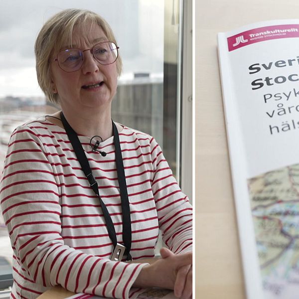 Bild på psykologen Mona Lindqvist och rapport om sverigefinnars hälsa i Stockholms län