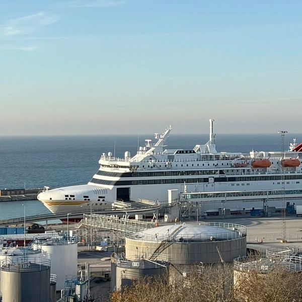 Destination Gotlands färja i Visby hamn under sommaren