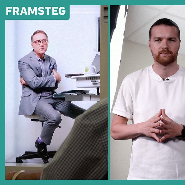 En delad bild med tre sektioner: Till vänster en man som sitter vid en skrivbord i kostym, i mitten en man med händerna knäppta framför sig som står i ett rum, och till höger en äldre kvinna som sitter bredvid en äldre man i rullstol.