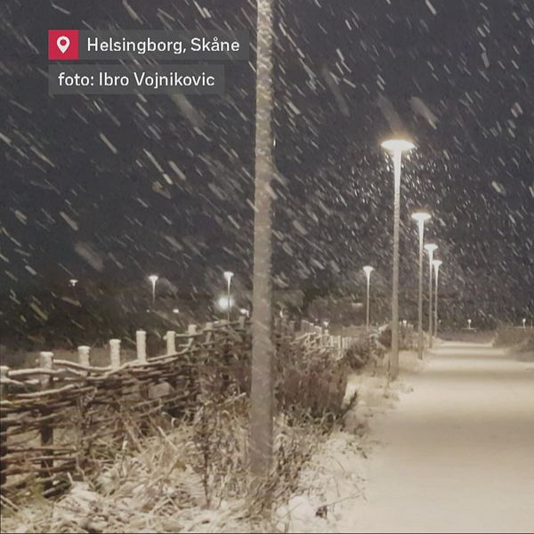 Snöfall i Helsingborg, Skåne på morgonen den 16 november 2023.