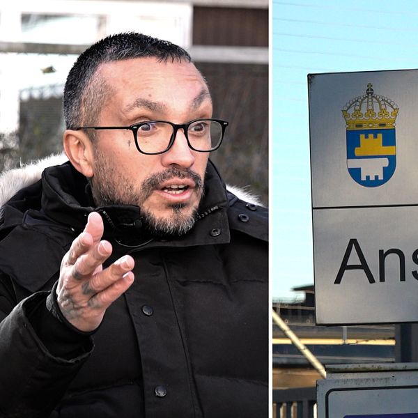 Delad bild. Till vänster: Person med uppsträckt hand. Till höger: Skylt för Anstalten Hall.