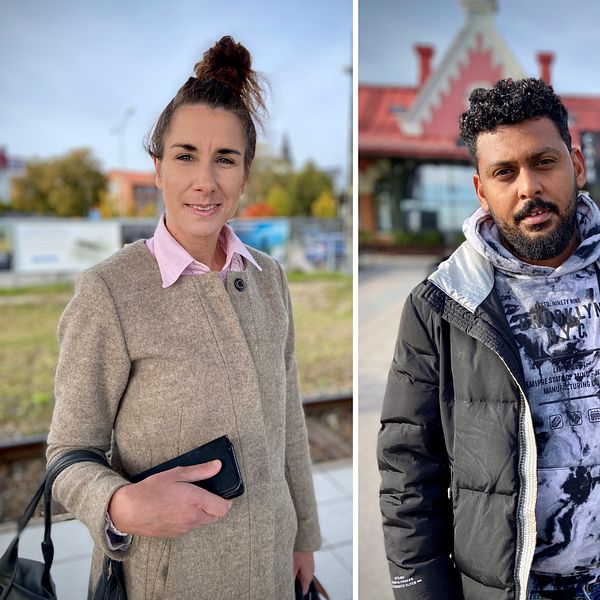 Några av tågresenärerna på stationen i Hudiksvall.
