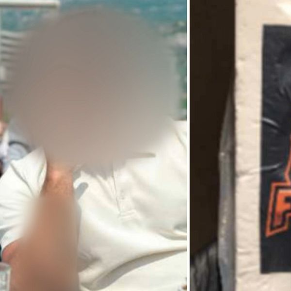 Tvådelad bild. Vänster: person med suddat ansikte. Höger: märke med räv och texten ”Foxes”.