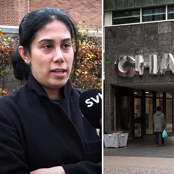 Till vänster Chalmersstudenten Faezeh Mohammadi. Till höger ingången till Chalmers tekniska högskola i Göteborg.