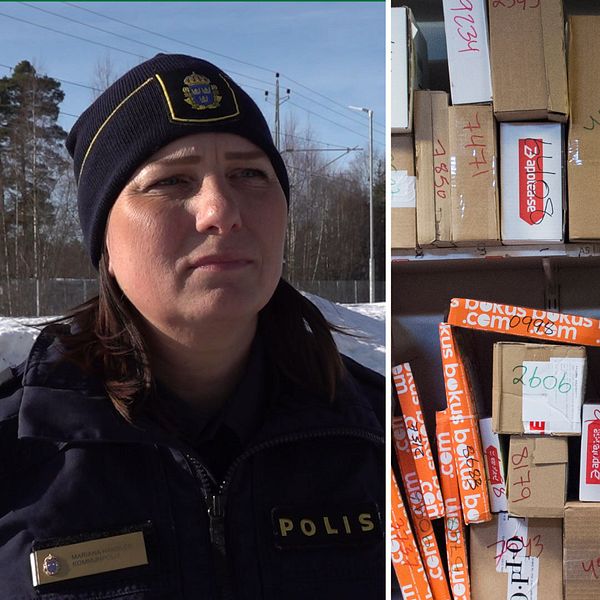 Polis Mariana Handler i uniform utomhus med snödrivor i bakgrunden, solsken och blå himmel.