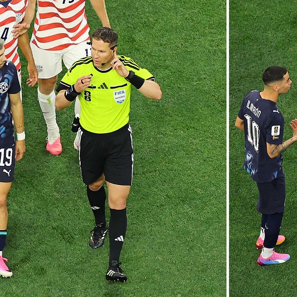 Domaren visar rött kort efter VAR-granskning i USA:s öppningsmatch