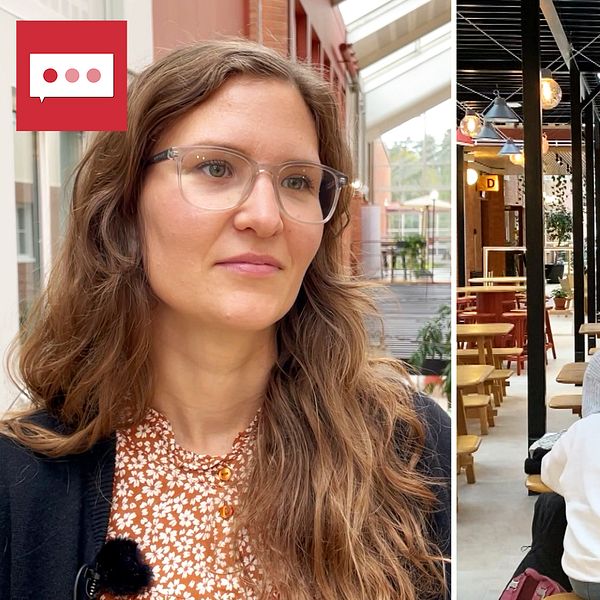en kurator och studenter på högskolan i Falun