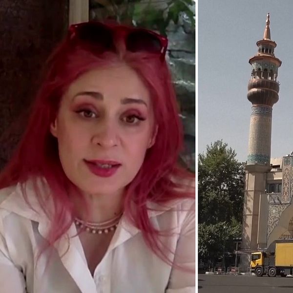 Maryam Moghaddam och en moské i Teheran, Iran.