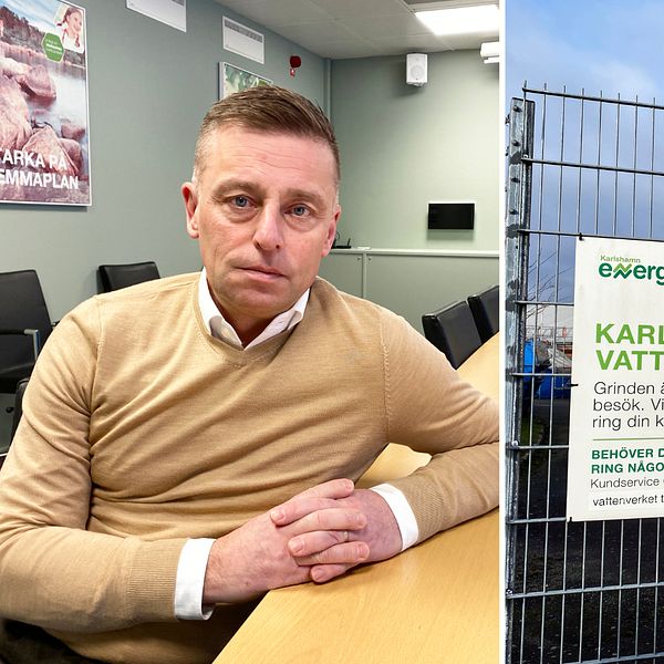 Tvådelad bild på dels Peter Berglin, som är vd för Karlshamn Energi och dels på Karlshamns vattenverk.