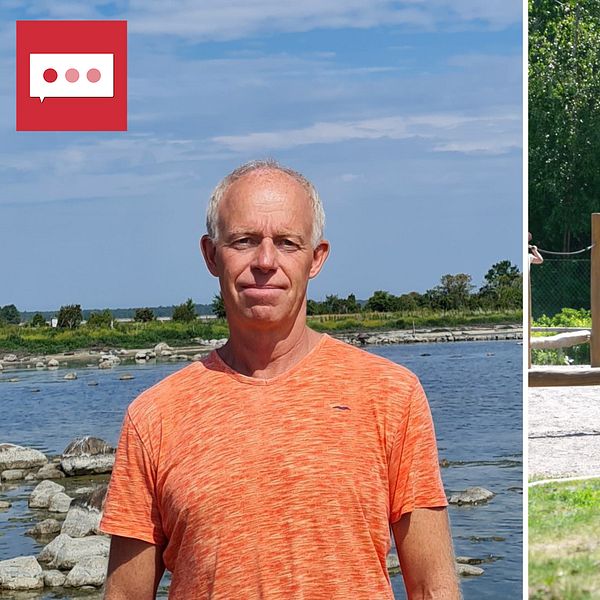 Till vänster i bild står Peter Pagels, forskare vid Linnéuniversitetet. Till höger, en arkivbild på barn so leker i en lekpark.