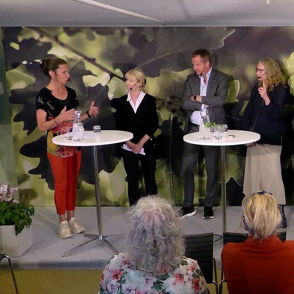 Panelsamtal om jobb och pension på scen i Volters gränd i Visby.
