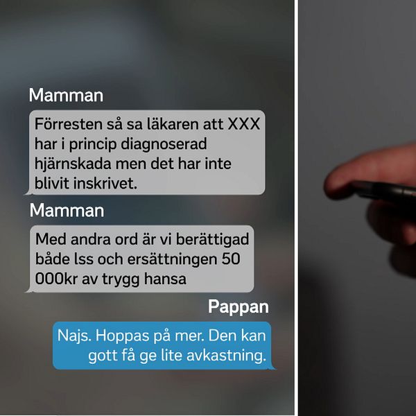 En sms-konversation mellan föräldrarna till den ättiksskadade flickan.