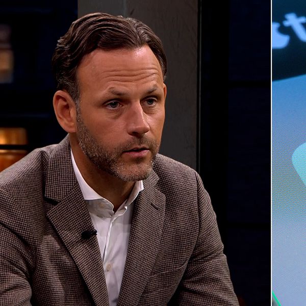 Hemnets vd i intervju bredvid Hemnet-appen på mobilskärm