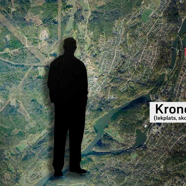 En karta med 5 olika områden i Trollhättan