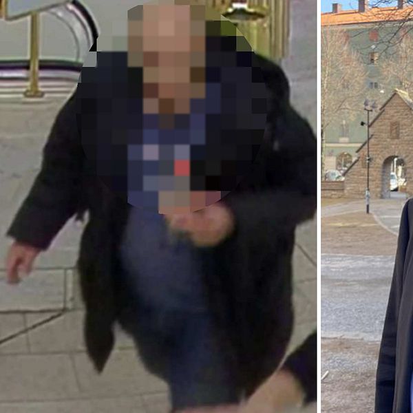 Tvådelad bild. Vänster: Man i mörk jacka. Höger: Man i kostym mot en stenkyrka.