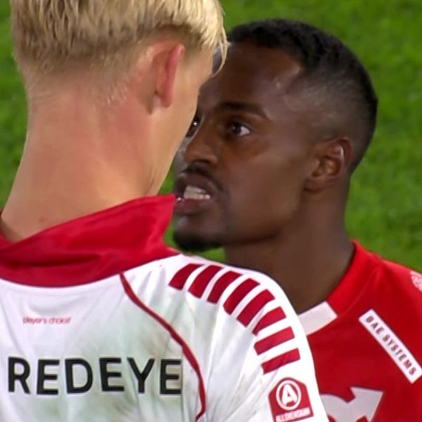 Nahom Netabay och Carl Gustafsson i konfrontation, med närbild på Gustafsson
