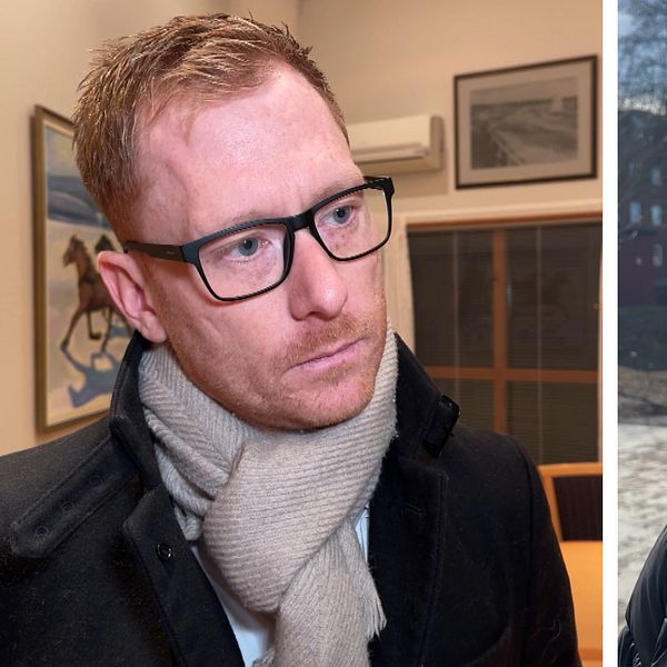 Delad bild. Till vänster: Person i inomhusmiljö med tavlor. Till höger: Person utomhus i soligt väder.