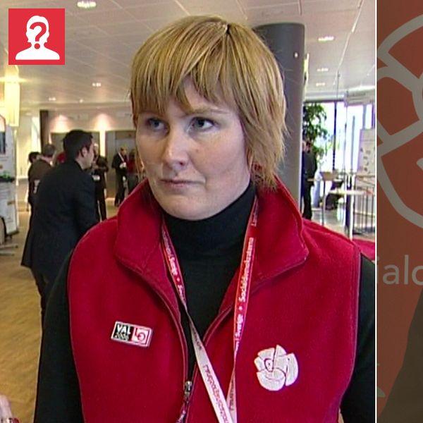 Jenny Steen vid olika tidpunkter. Till vänster står hon i en röd väst med logotyp och en ID-badge, omgiven av en ljus miljö som tyder på en offentlig plats. Till höger syns hon  i en svart blazer stående framför en röd bakgrund med en logotyp för Socialdemokraterna.