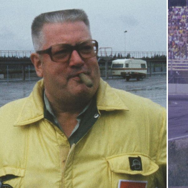 Sven ”Smokey” Åsberg och en bild från Sveriges Grand Prix i Anderstorp