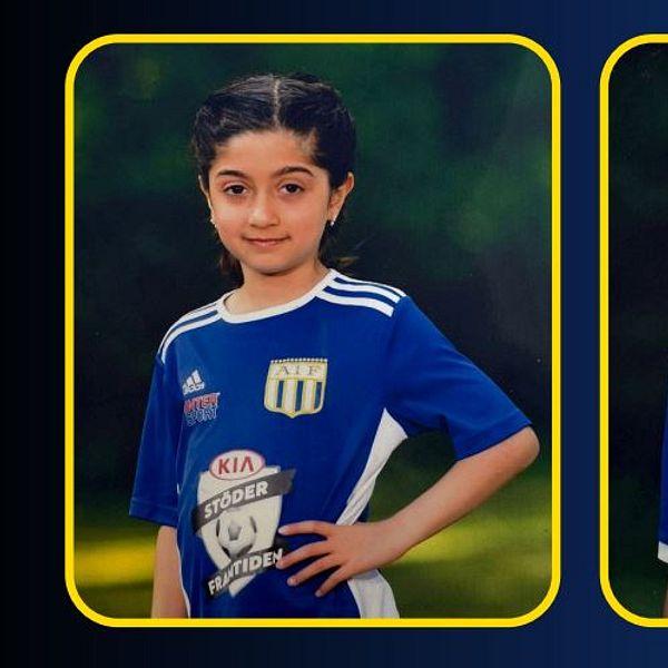 Syskonen Mila och Karim Rabah i Asarums IF:s blå fotbollskläder.