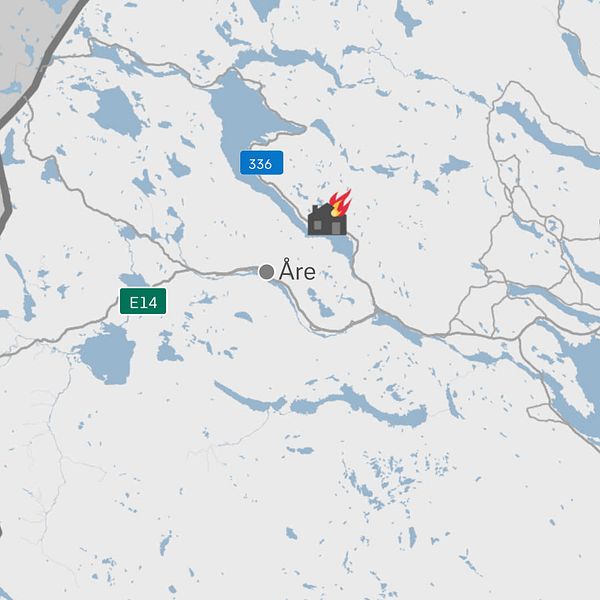 grafik-karta med brandplatsen utmärkt, nordöster om Åre längs väg 336