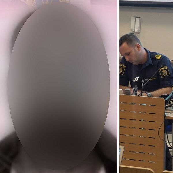 Blurrat ansikte och åklagare från presskonferens i Kalmar