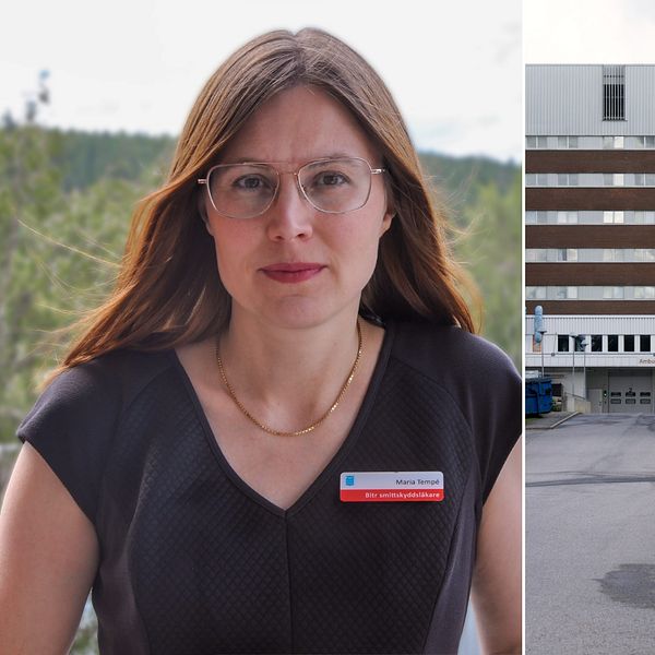 Smittskyddsläkare Maria Tempé och en bild på Sundsvalls sjukhus