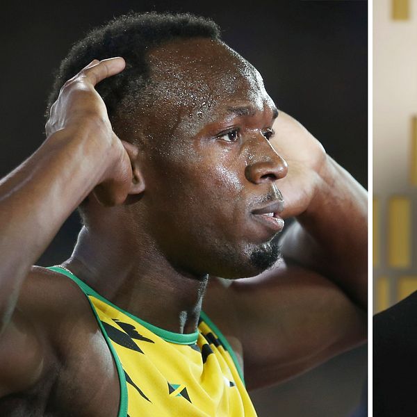 Usain Bolt, fd stor friidrottsstjärna till vänster och den unge löptalangen Jonathan Grahn till höger.